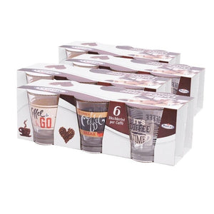 MAURY'S COFFEE TIME 12 BICCHIERI IN VETRO DA CAFFÈ CON DISEGNO ASSORTITO