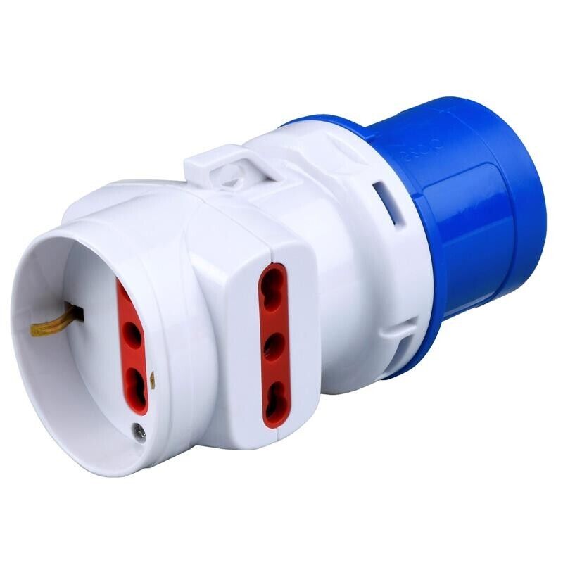 ADATTATORE TRIPLO SCHUKO BIPASSO PER SPINA INDUSTRIALE 16 AMPERE