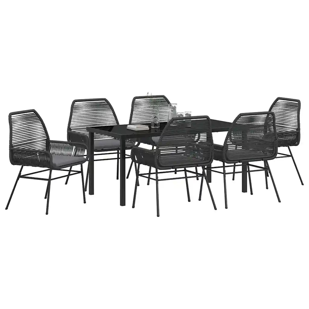 Set da Pranzo per Giardino con cuscino 7 pcs Nero polyrattan 3380873