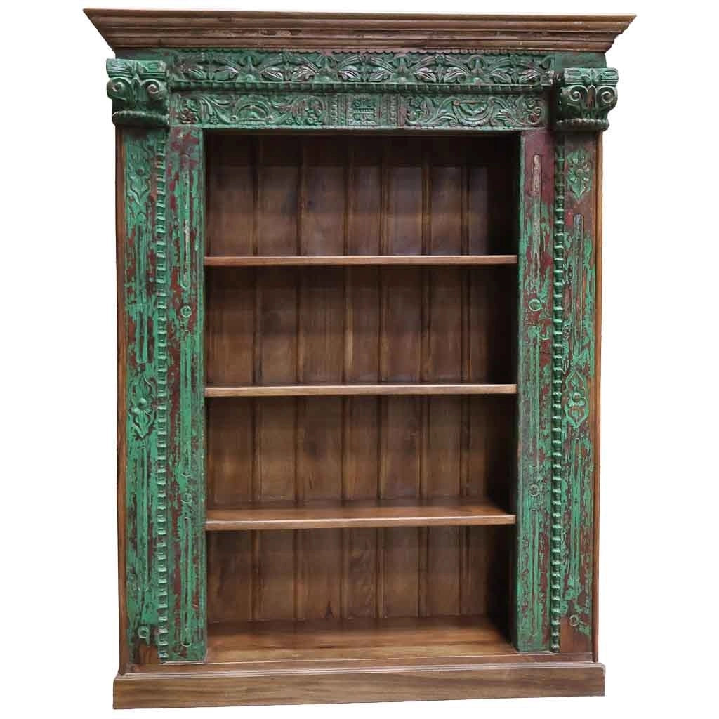 Libreria/scaffale in legno verde artigianale, 166x53x213h cm