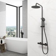 AICA ITALY Sistema Doccia con Miscelatore Termostatico a 38℃, Colonna Doccia Tondo in Acciaio Inox Altezza Regolabile 75-120cm Nero