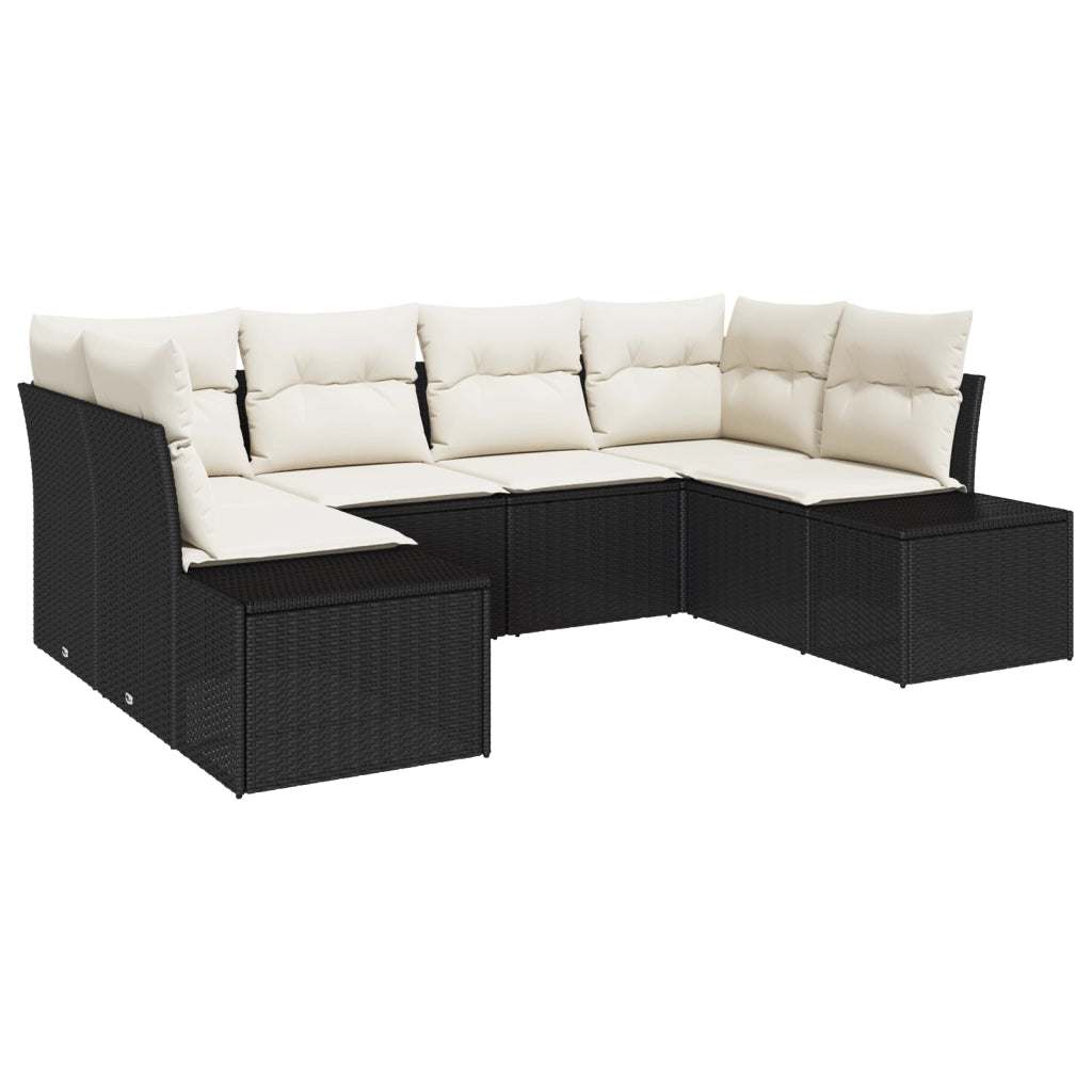Set di divani da giardino 6 pezzi con cuscini in polyrattan neri