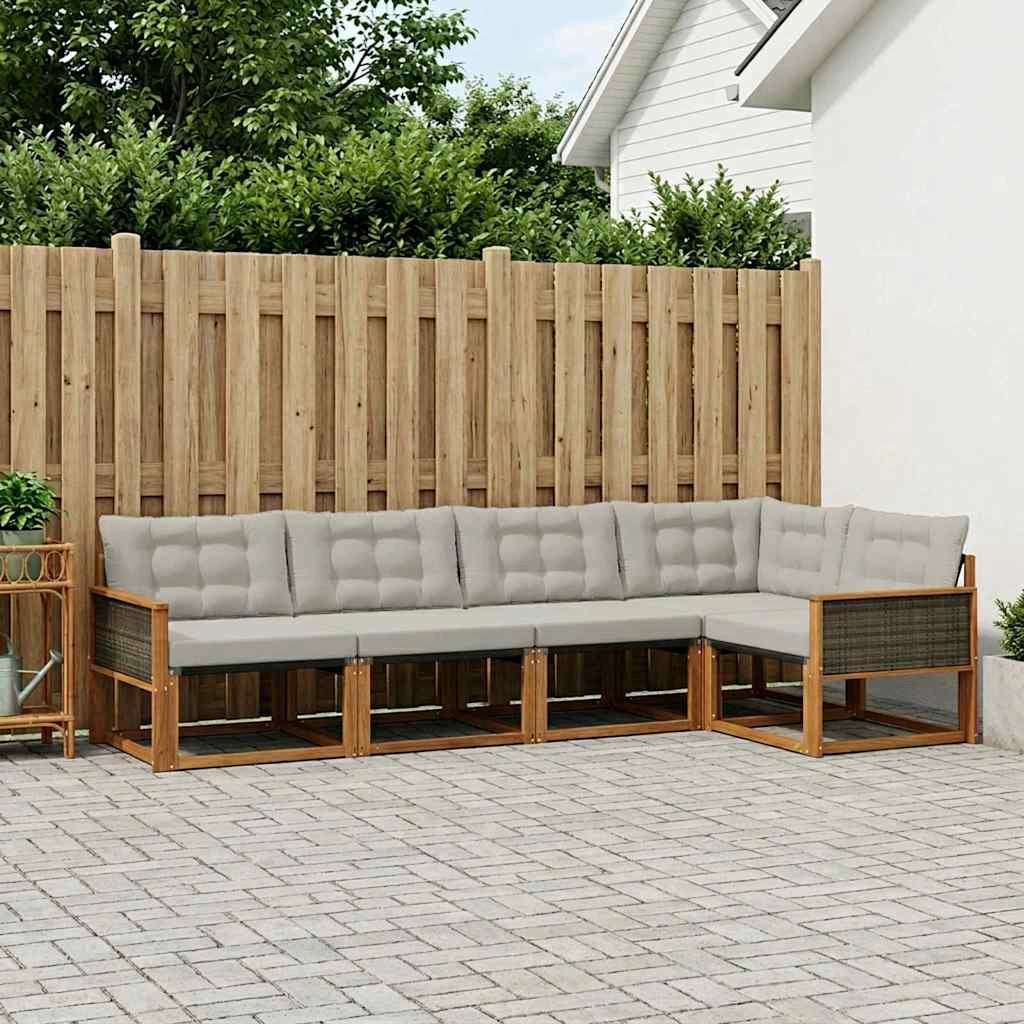 Set di divani da esterno 7 pz Naturale e Grigio Chiaro 3381483