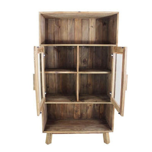 MOBILE ELVIN IN LEGNO DI PINO RICICLATO CON 2 RIPIANI E VETRINA AD ANTE