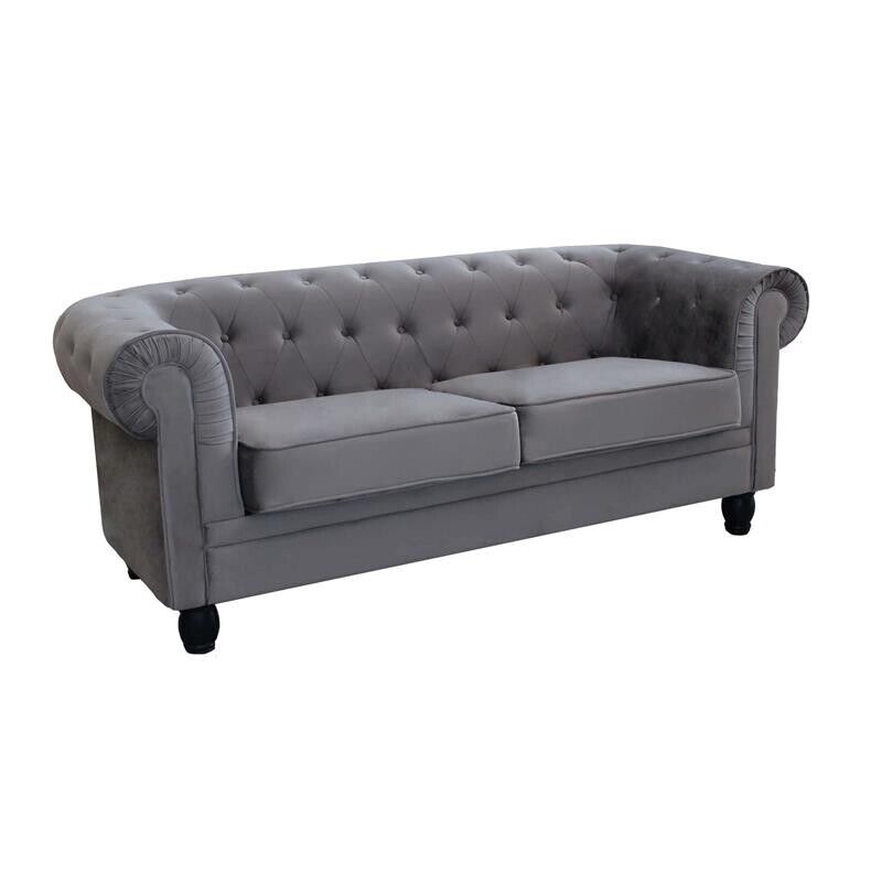 DIVANO A 2  POSTI CHESTERFIELD IN VELLUTO COLORE GRIGIO