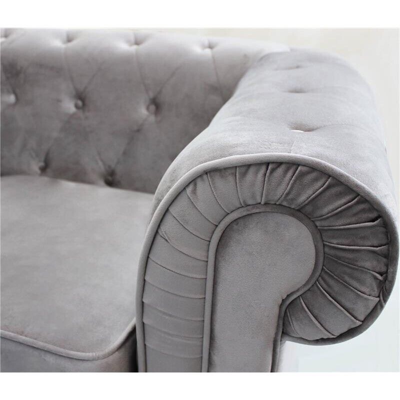 DIVANO A 2  POSTI CHESTERFIELD IN VELLUTO COLORE GRIGIO