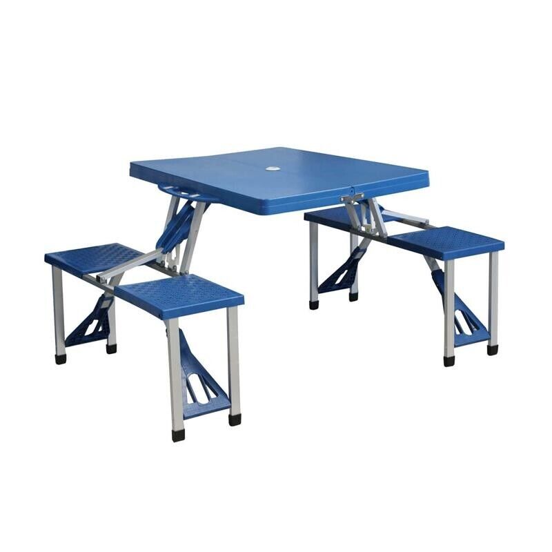 SET TAVOLO PIEGHEVOLE CON 4 SGABELLI IN COLORE BLU