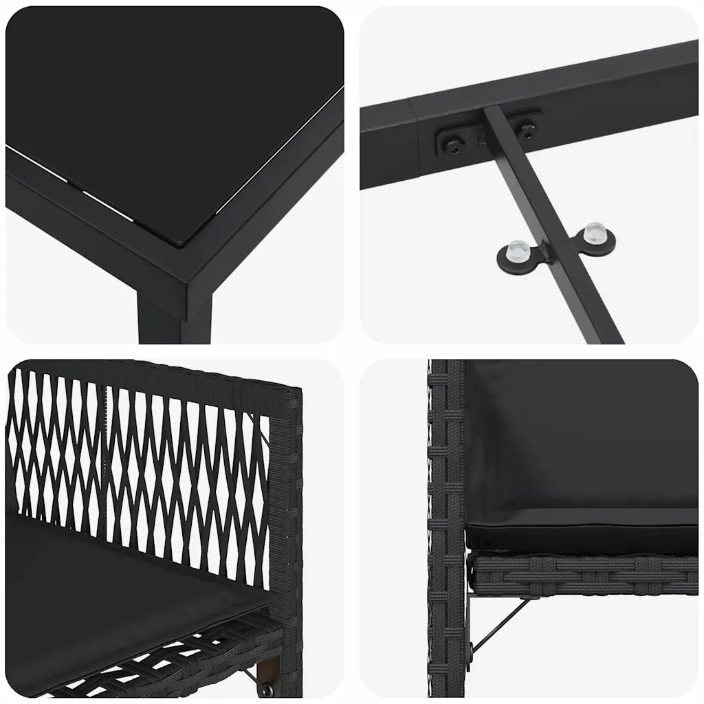 Set da Pranzo per Giardino 5 pz | Set Salotto da Giardino Nero polyrattan
