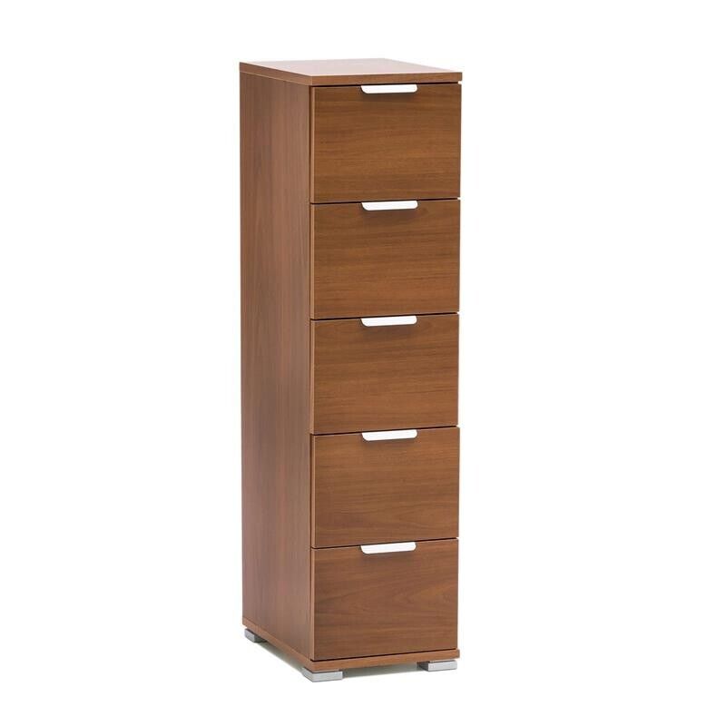CASSETTIERA BASIC CON 5 CASSETTI IN LEGNO DI NOCE MARRONE 27 X 38 X H 103 CM