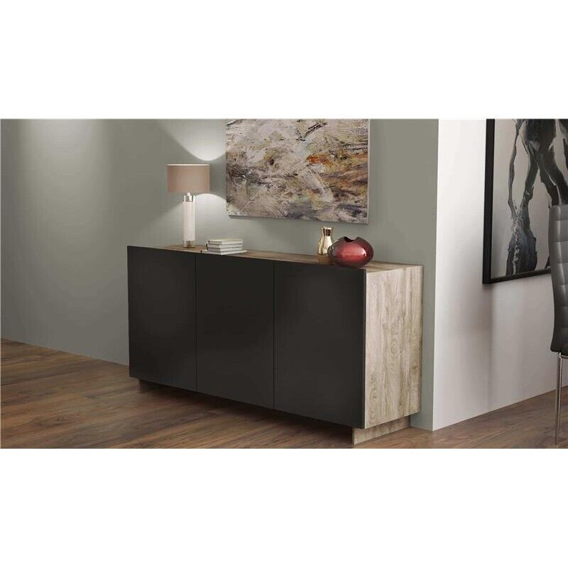 CREDENZA CARLILE ANTRACITE E ROVERE CHIARO 150 X 41,5 X H76 CM