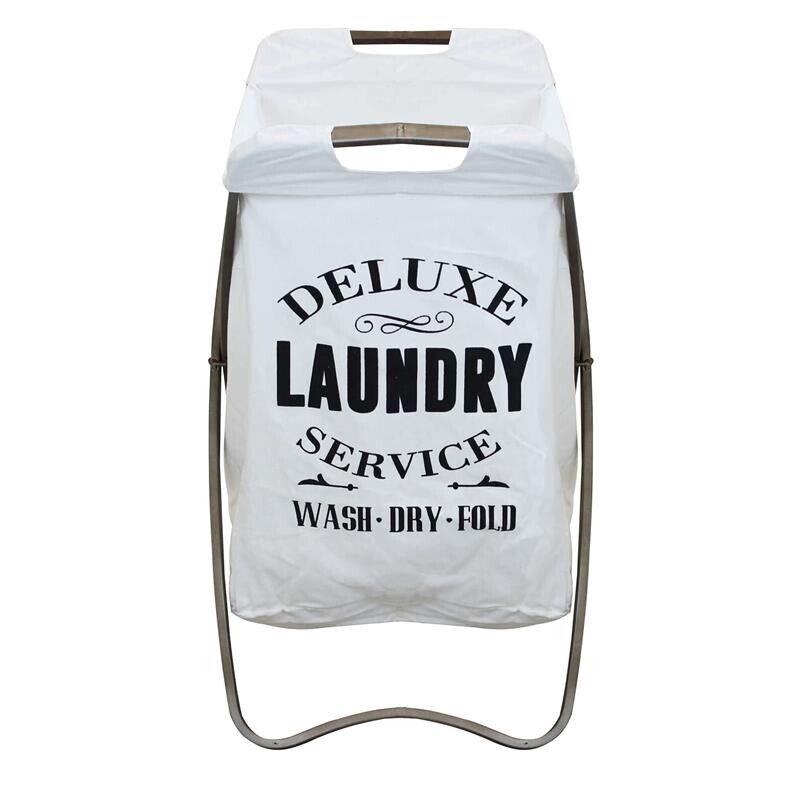 CESTA PORTA BIANCHERIA GILBERT IN TESSUTO BIANCO E STRUTTURA IN FERRO