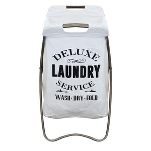 CESTA PORTA BIANCHERIA GILBERT IN TESSUTO BIANCO E STRUTTURA IN FERRO