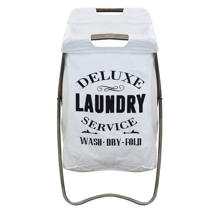 CESTA PORTA BIANCHERIA GILBERT IN TESSUTO BIANCO E STRUTTURA IN FERRO