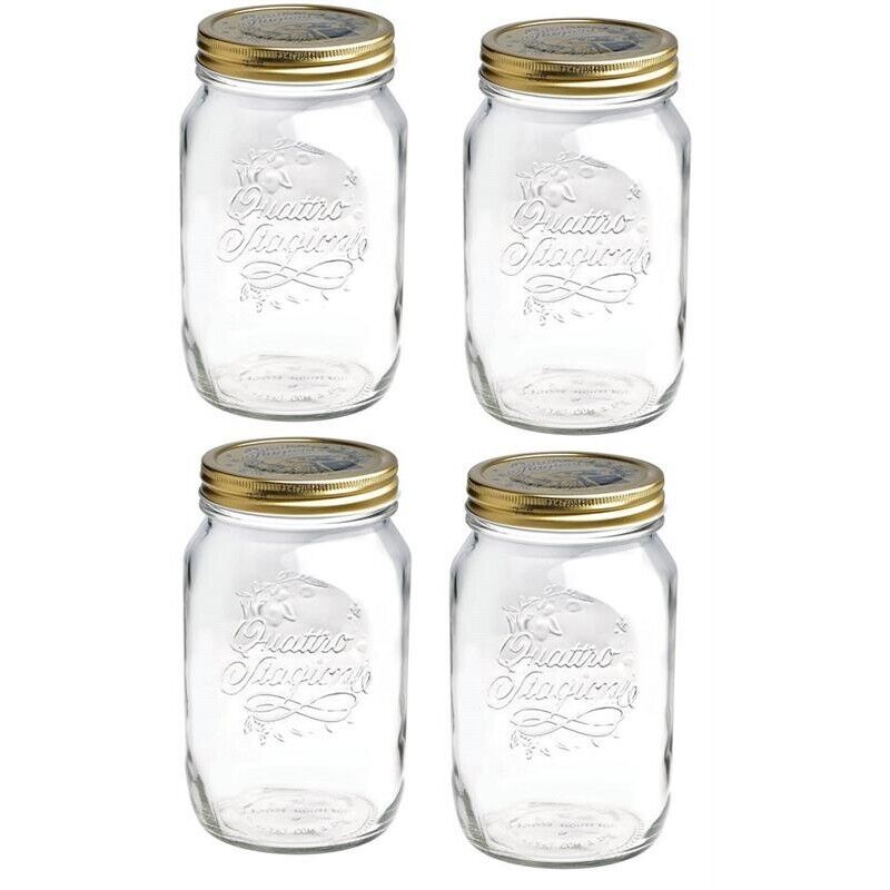 SET 4 BARATTOLI 1000 CC QUATTRO STAGIONI BORMIOLI PER CONSERVE CON TAPPI DA 86MM
