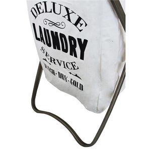 CESTA PORTA BIANCHERIA GILBERT IN TESSUTO BIANCO E STRUTTURA IN FERRO