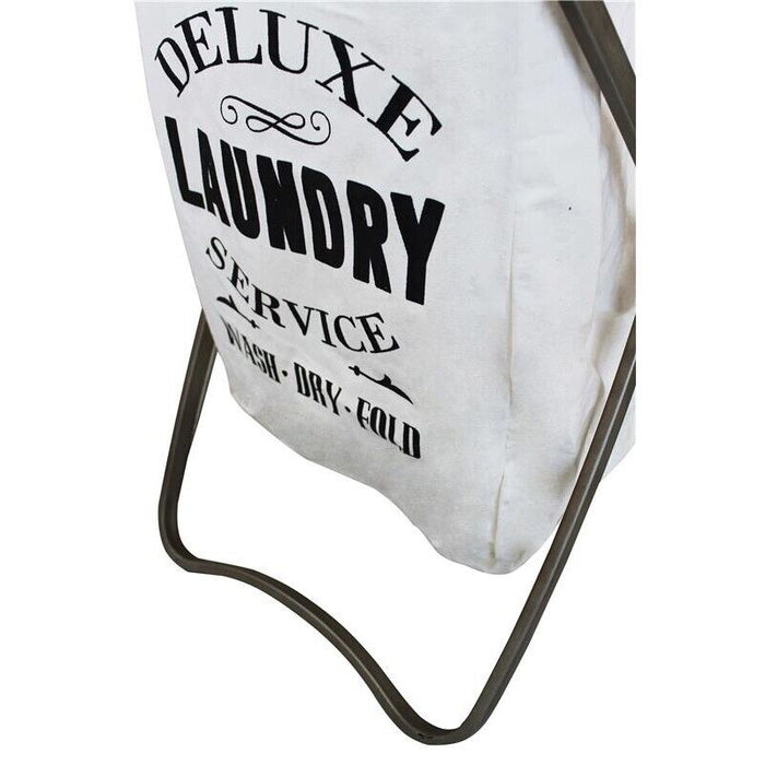 CESTA PORTA BIANCHERIA GILBERT IN TESSUTO BIANCO E STRUTTURA IN FERRO