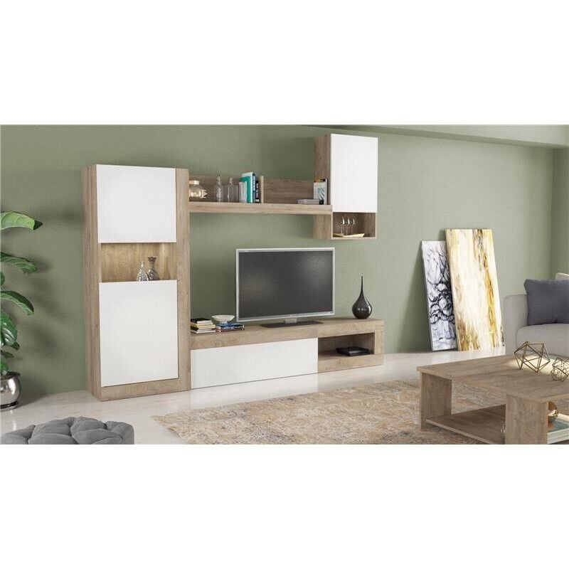 PARETE SOGGIORNO ROOMY BIANCO E ROVERE CHIARO 248 X 42 X H200 CM