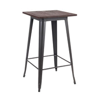 TAVOLINO ALTO PORDOI IN ACCIAIO CON PIANO DI LEGNO 60 X 60 X H103 CM