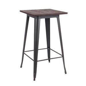 TAVOLINO ALTO PORDOI IN ACCIAIO CON PIANO DI LEGNO 60 X 60 X H103 CM