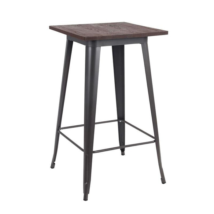 TAVOLINO ALTO PORDOI IN ACCIAIO CON PIANO DI LEGNO 60 X 60 X H103 CM