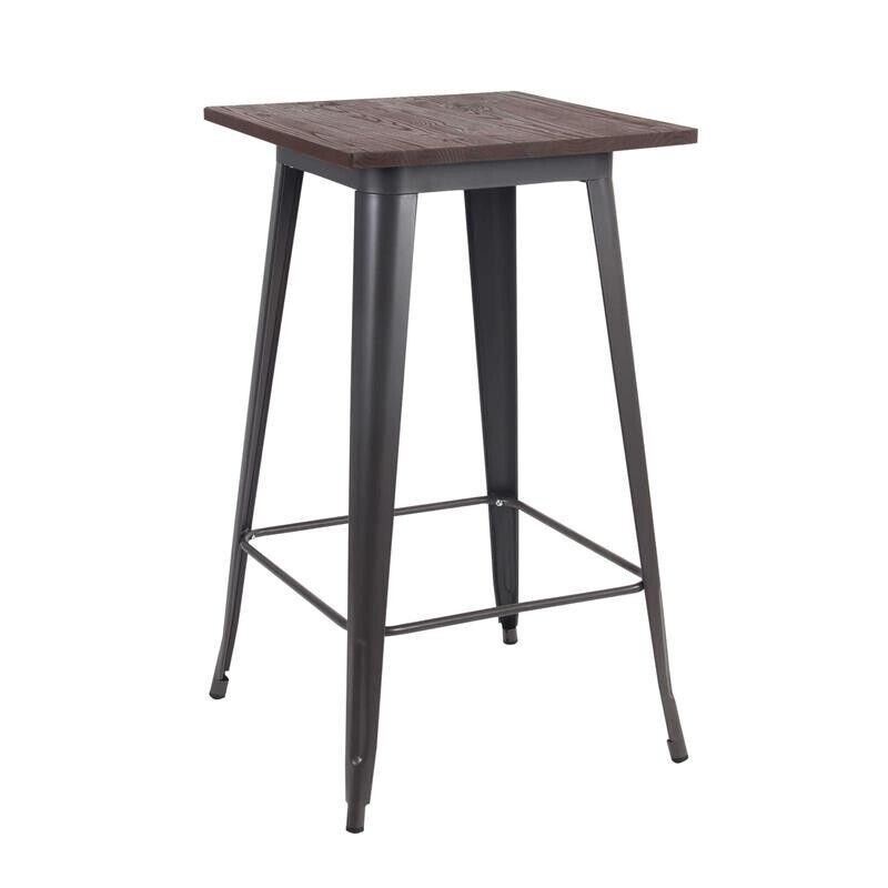 TAVOLINO ALTO PORDOI IN ACCIAIO CON PIANO DI LEGNO 60 X 60 X H103 CM