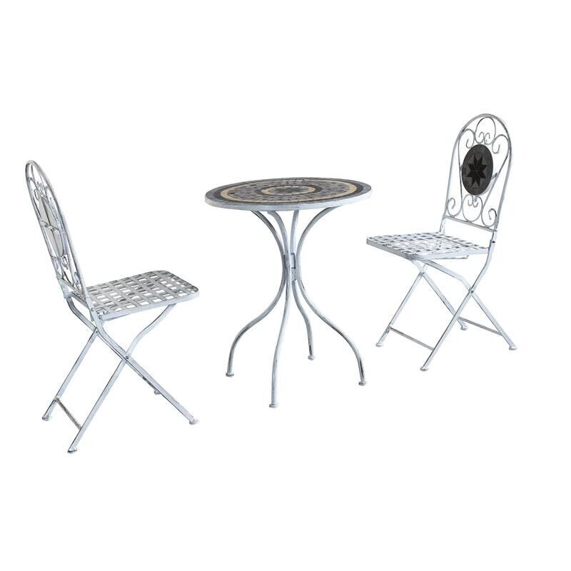 SET BISTROT ALISON STRUTTURA IN ACCIAIO IN COLORE BIANCO ANTICO E MARMO
