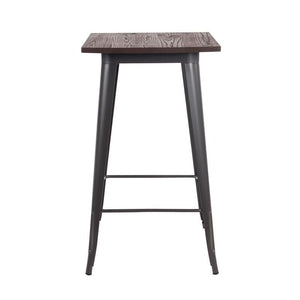 TAVOLINO ALTO PORDOI IN ACCIAIO CON PIANO DI LEGNO 60 X 60 X H103 CM