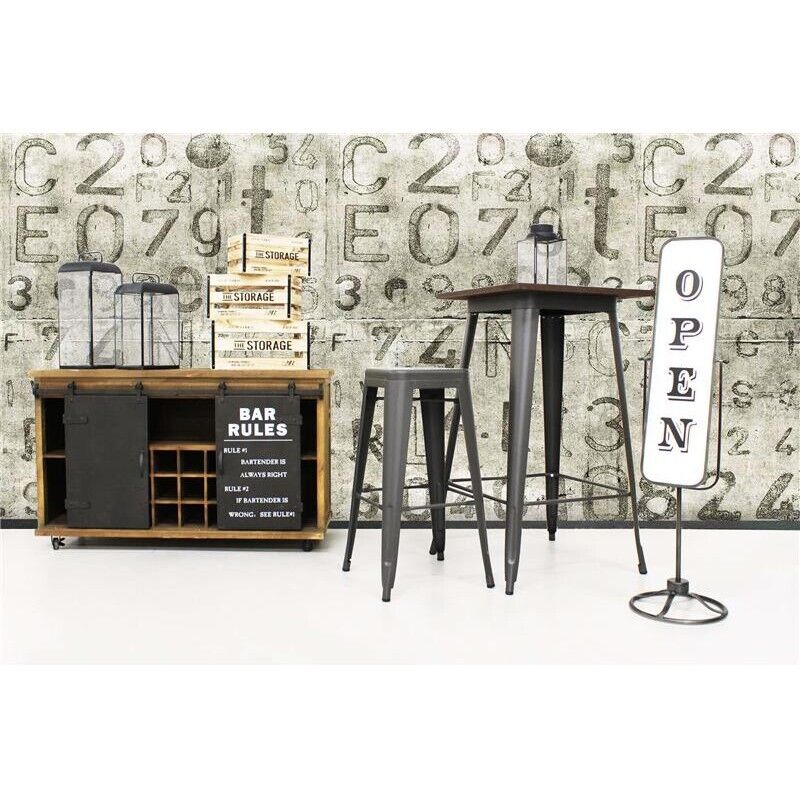 TAVOLINO ALTO PORDOI IN ACCIAIO CON PIANO DI LEGNO 60 X 60 X H103 CM