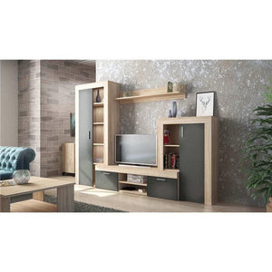 NOBEL PARETE SOGGIORNO ANTRACITE E QUERCIA CHIARO 300 X 35 X H198 CM