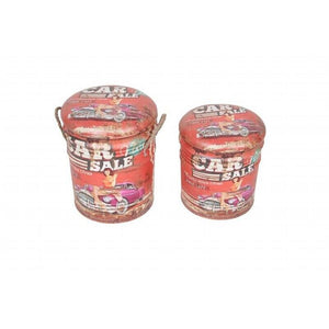 SET DI 2 POUF CONTENITORE TONDI MULTIFUNZIONALI ROSSO