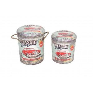 SET DI 2 POUF CONTENITORE TONDI MULTIFUNZIONALI VERDE CHIARO E BIANCO