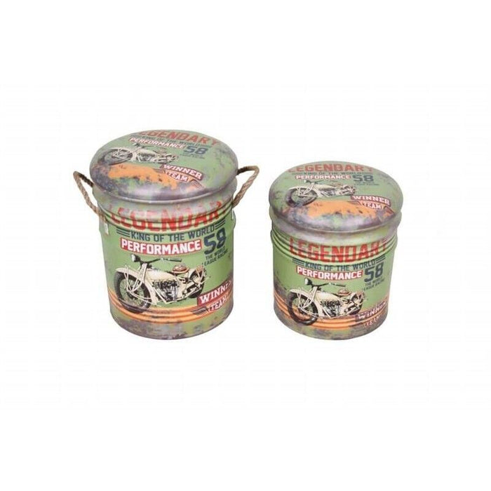 SET DI 2 POUF CONTENITORE TONDI MULTIFUNZIONALI VERDE