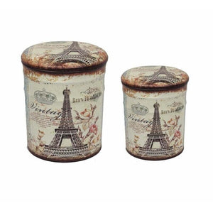 SET DI 2 POUF CONTENITORE TONDI MULTIFUNZIONALI CON STAMPA TORRE EIFFEL