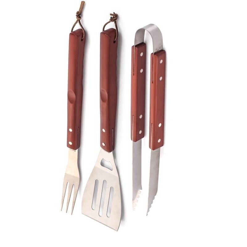 MAURY'S GRILL SET DA 3 UTENSILI PER BARBECUE CON MANICO IN LEGNO 44 CM OKKS