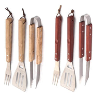 MAURY'S GRILL SET DA 3 UTENSILI PER BARBECUE CON MANICO IN LEGNO 44 CM OKKS
