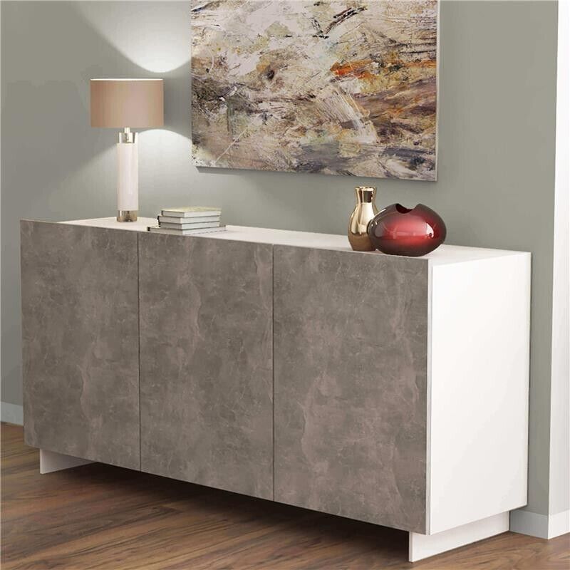 CREDENZA CARLILE BIANCO E GRIGIO AD EFFETTO CEMENTO 150 X 41.5 X H76 CM