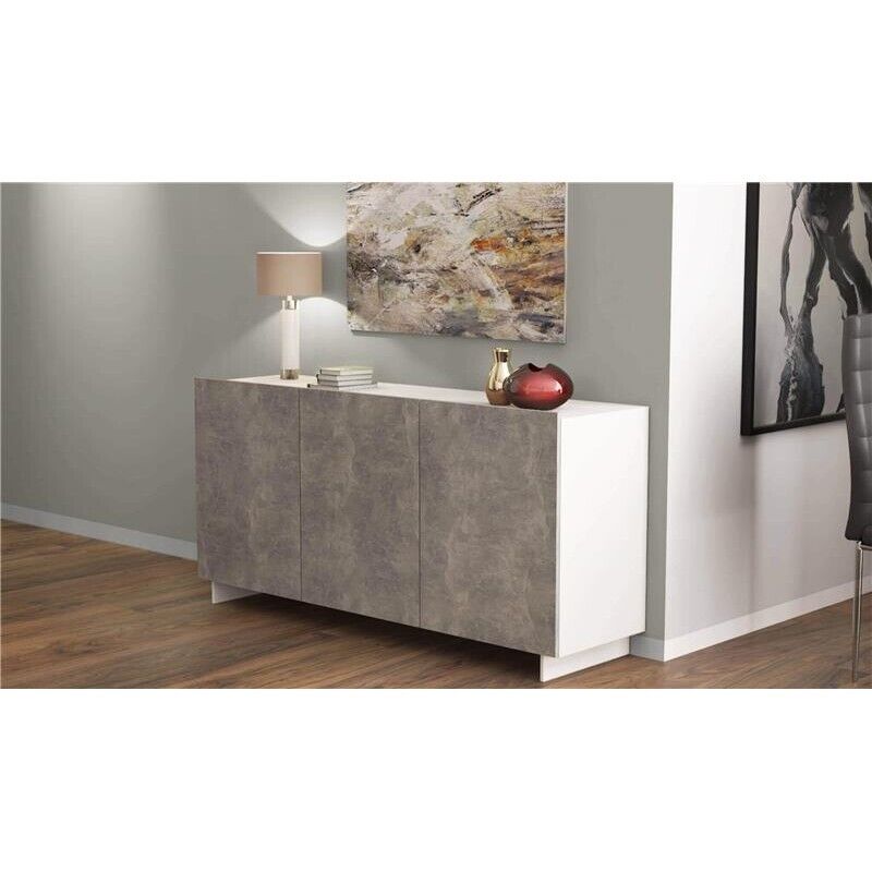 CREDENZA CARLILE BIANCO E GRIGIO AD EFFETTO CEMENTO 150 X 41.5 X H76 CM