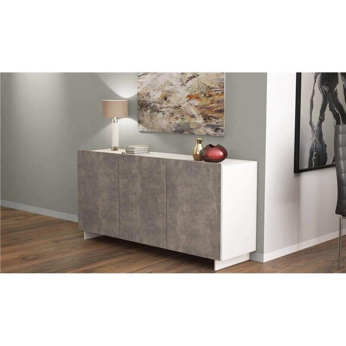 CREDENZA CARLILE BIANCO E GRIGIO AD EFFETTO CEMENTO 150 X 41.5 X H76 CM