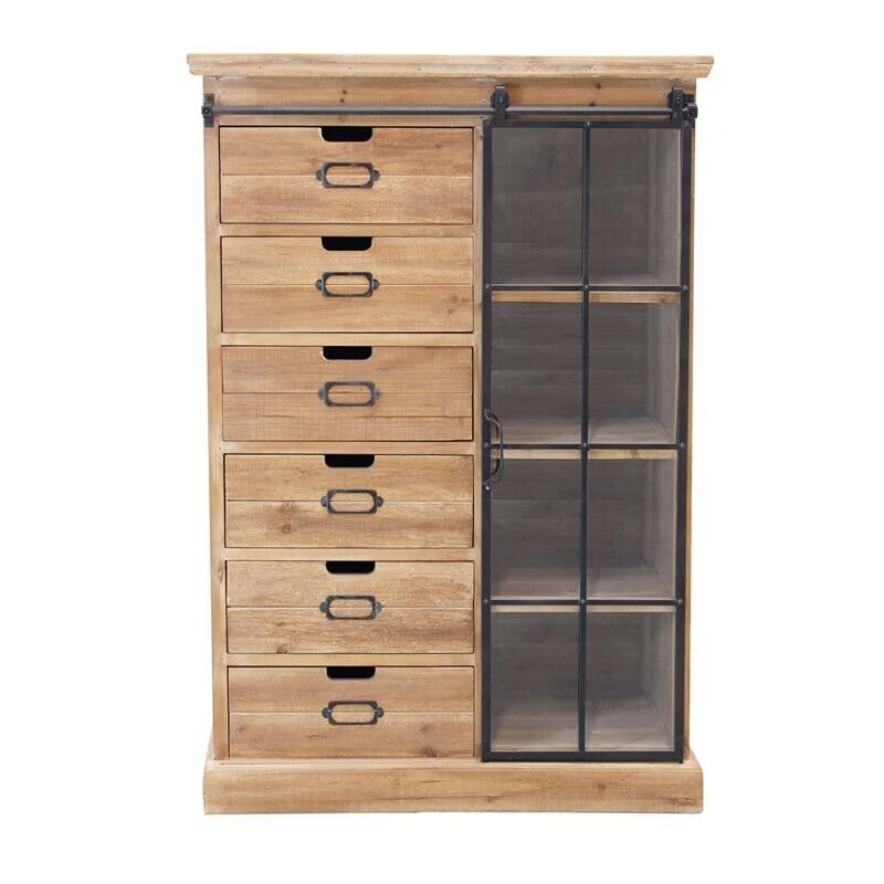 MOBILE CLAUDIUS CON ANTA SCORREVOLE E CASSETTI IN LEGNO 82 X 39,5 X H123 CM