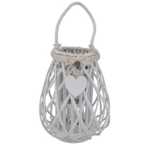 LANTERNA EDWIGE REALIZZATA IN VIMINI CON DECORO CUORE BIANCO