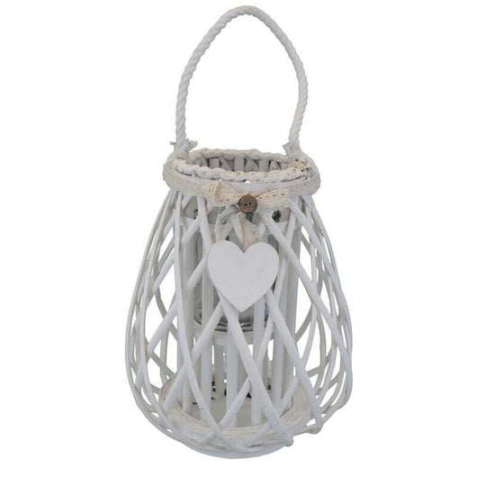 LANTERNA EDWIGE REALIZZATA IN VIMINI CON DECORO CUORE BIANCO