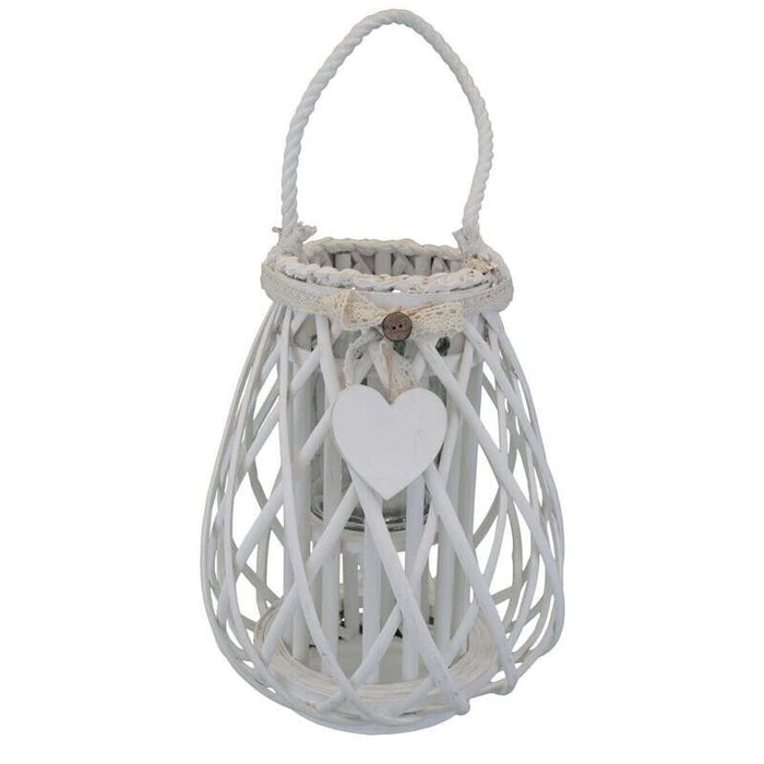 LANTERNA EDWIGE REALIZZATA IN VIMINI CON DECORO CUORE BIANCO