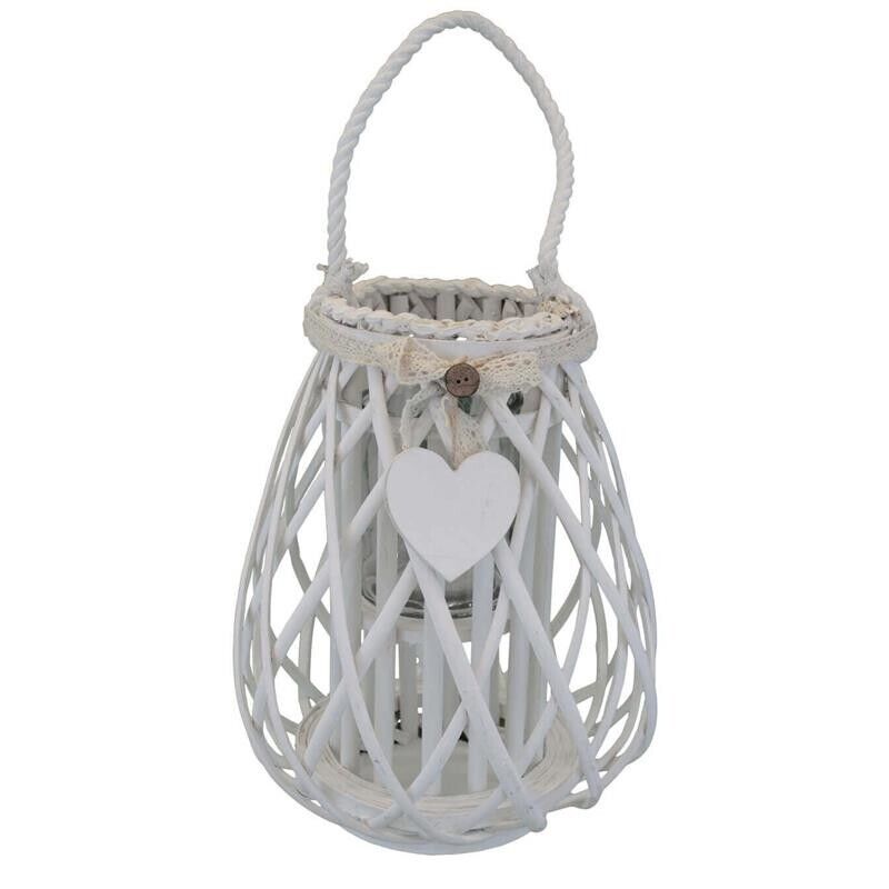 LANTERNA EDWIGE REALIZZATA IN VIMINI CON DECORO CUORE BIANCO