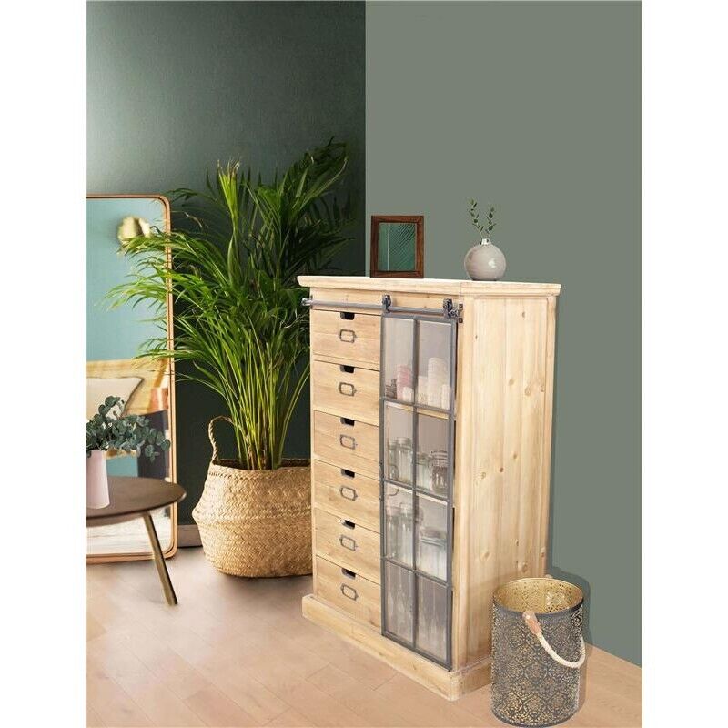 MOBILE CLAUDIUS CON ANTA SCORREVOLE E CASSETTI IN LEGNO 82 X 39,5 X H123 CM