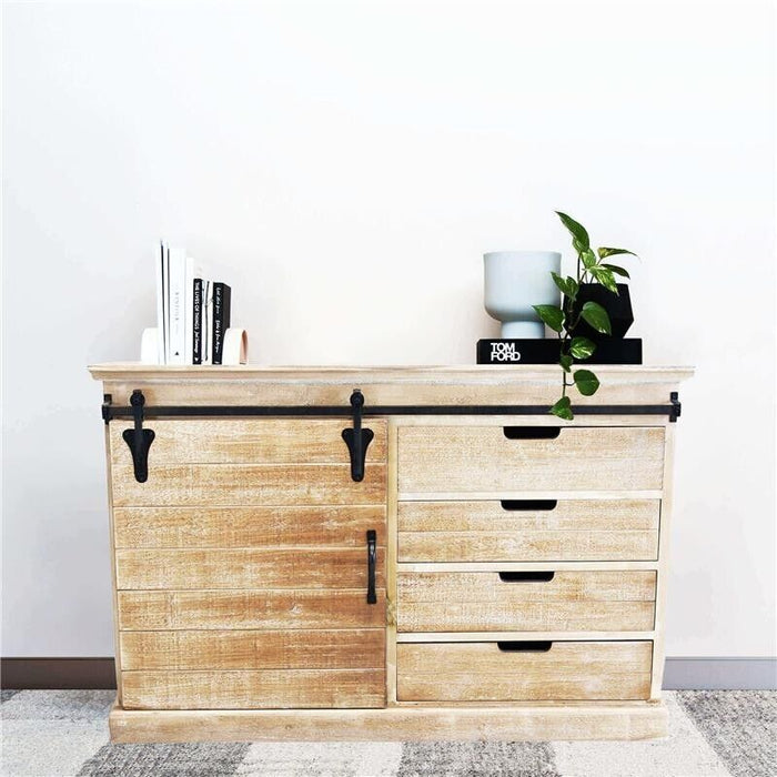 MOBILE COLUM IN LEGNO NATURALE CON ANTA E 4 CASSETTI 124 X 43 X H81,5 CM