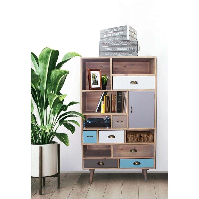 MOBILETTO PERTH CON 6 RIPIANI 7 CASSETTI E UN ANTA COLORATI 80 X 36,5 X H139 CM