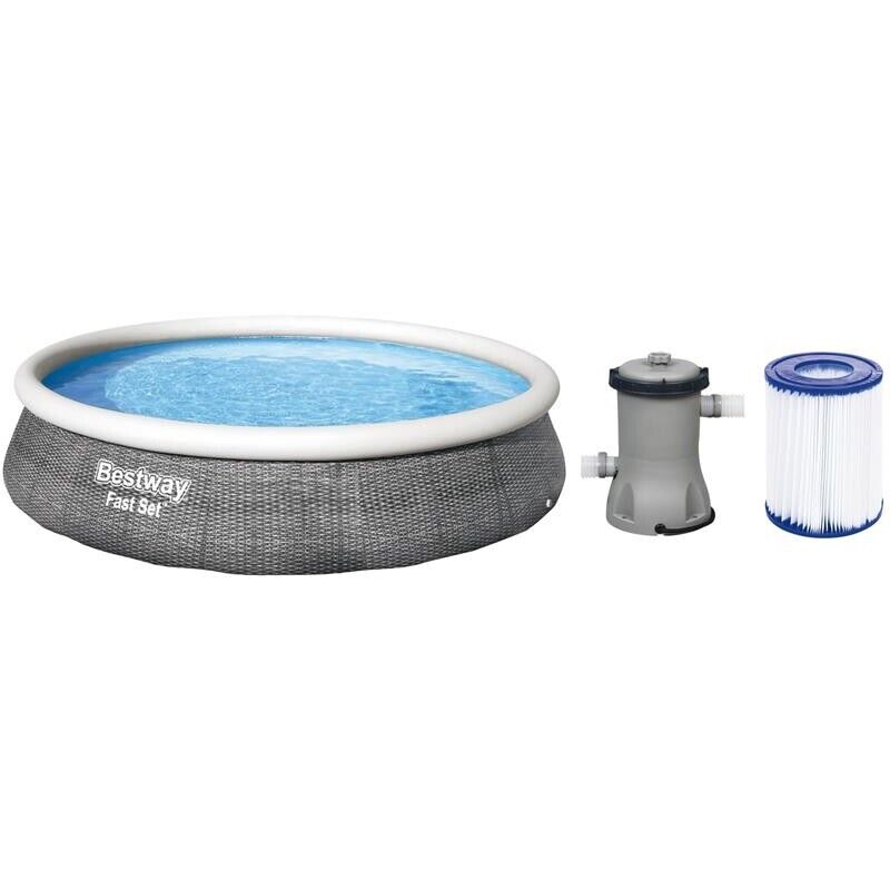 PISCINA TONDA GONFIABILE FUORI TERRA BESTWAY RATTAN  GRIGIO 396 X H84 CM