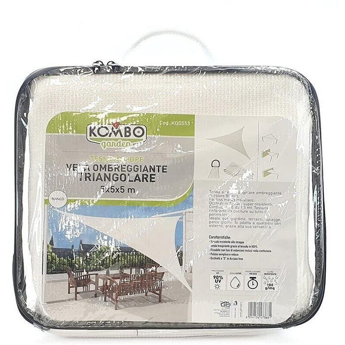 VELA OMBREGGIANTE TRIANGOLARE 5 X 5 X 5 MT IN COLORE BIANCO