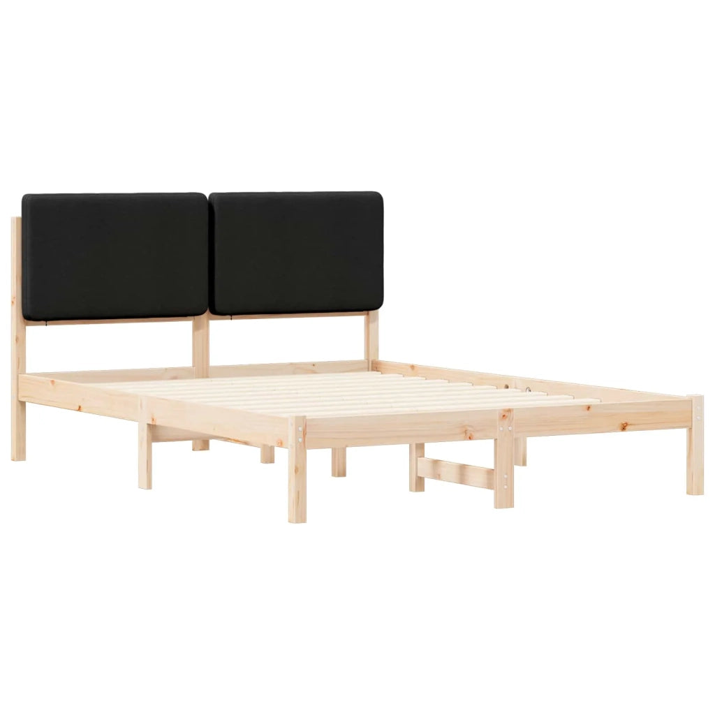 Letto con Testiera Rivestita Nero 150 x 200 cm Pino massello 877901