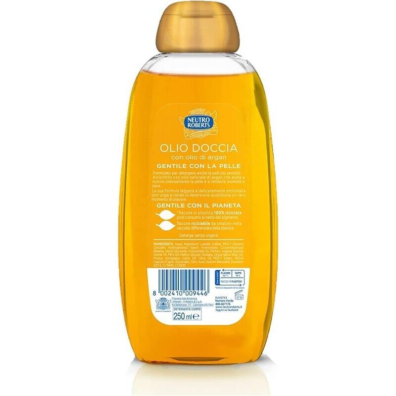 SET 6 NEUTRO ROBERTS DETERGENTE OLIO DOCCIA 250ML CON OLIO ARGAN
